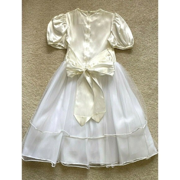 Wedding Flower Girl Dress Sz 10 Ivory White w Headpiece Cream Communion Formal - Picture 8 of 11